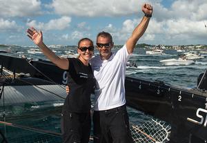 Yann Guichard and Spindrift 2 at the arrival of the Route du Rhum 2014 in Pointe-à-Pitre, Guadeloupe, France photo copyright Chris Schmid/Spindrift Racing taken at  and featuring the  class