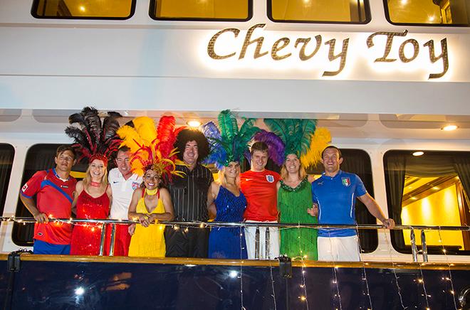 The captain and crew of the 142-foot motoryacht Chevy Toy during the 2014 “Yacht Hop” © Billy Black http://www.BillyBlack.com