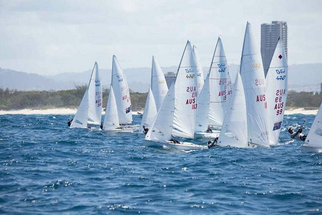 470 National Championships fleet, offshore of the Gold Coast. © Michael Jennings