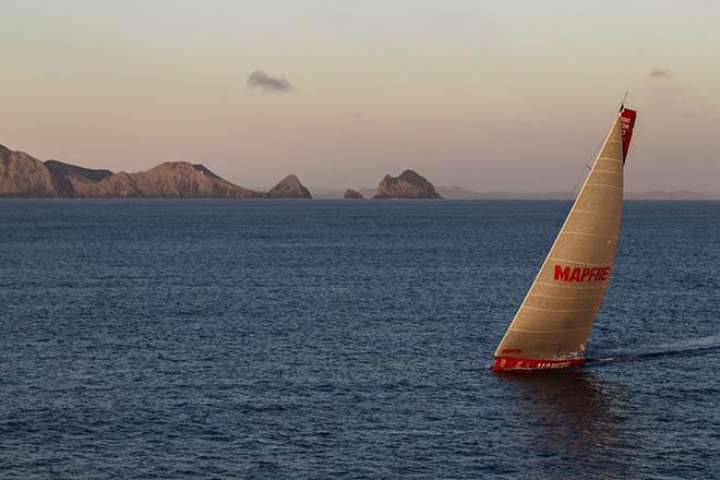 MAPFRE sailing along the coast of New Zealand, 100 miles away from the finish line in Auckland. ©  Ainhoa Sanchez/Volvo Ocean Race