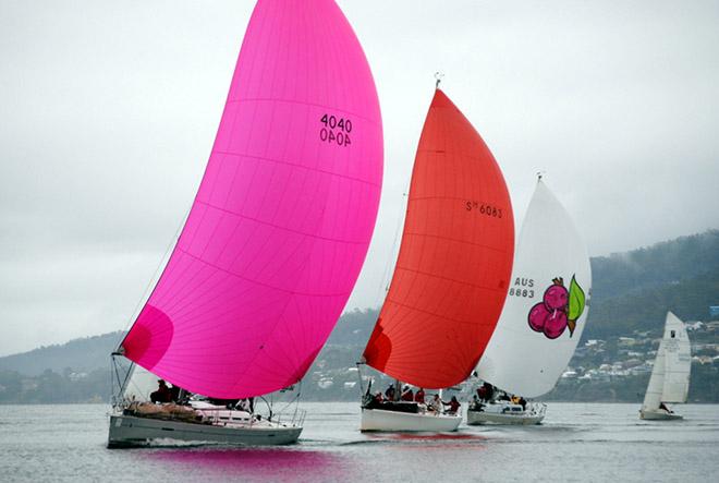 The Protagonist leading Chau Baby II and Fish Frenzy in today's Crown Series Bellerive Regatta. © Peter Campbell
