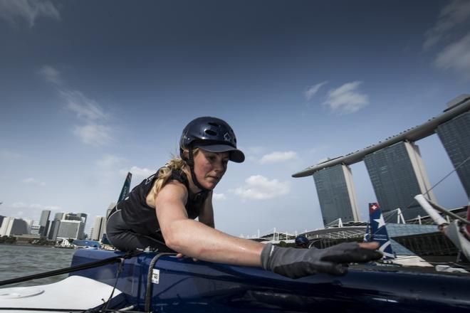The Extreme Sailing Series 2014. Act 1. Singapore. Day 2 of racing. The Wave Muscat's Sarah Ayton (GBR) - Extreme Sailing Series 2015 © Lloyd Images