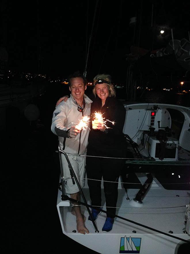 Double-handed sailors Liz Shaw and Jeffrey MacFarland celebrate aboard Oakcliff Racing/Bodacious Dream. © Oakcliff Sailing