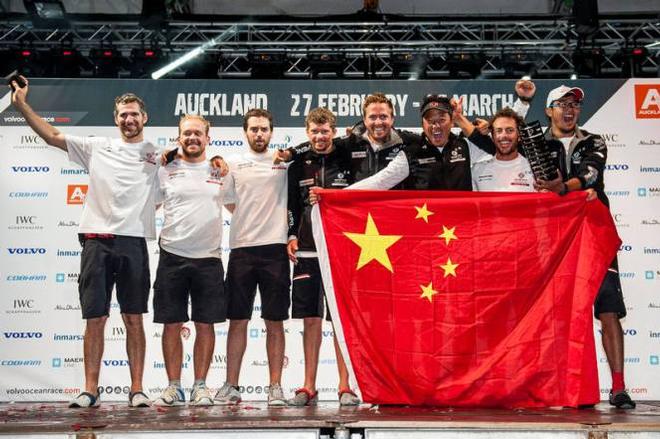 Dongfeng Race Team celebrate third place of Leg 4 from Sanya to Auckland,New Zealand - Volvo Ocean Race 2014-15 © Xaume Olleros/Volvo Ocean Race http://www.volcooceanrace.com