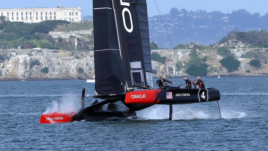 Oracle Team USA completes a tack in the development AC45 on San Francisco Bay in one of the team's four AC45's © John Navas 