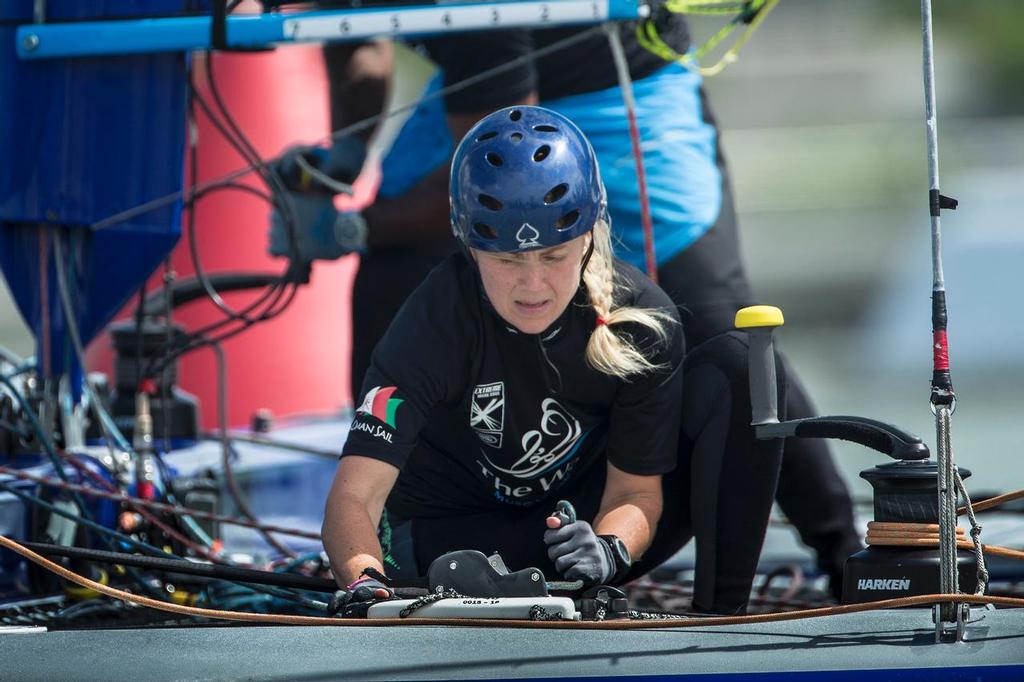 The Extreme Sailing Series 2015, Act 1, Singapore <br />
The Wave, Muscat's Tactician Sarah Ayton<br />
 © Lloyd Images/Extreme Sailing Series