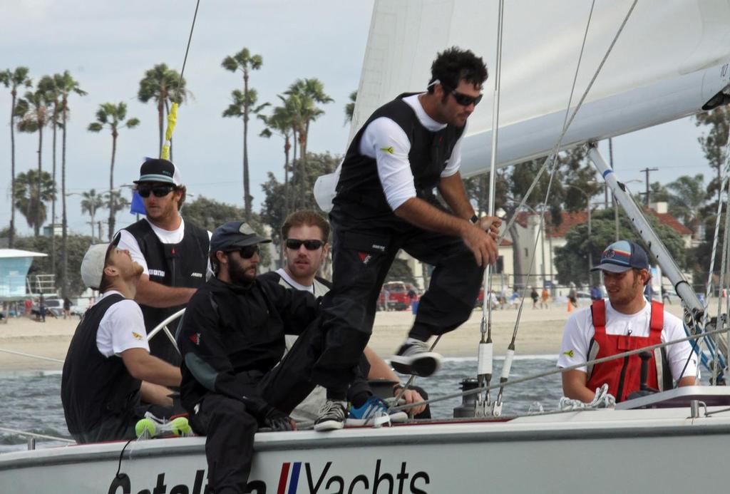 Dustin Durant (at helm on left) and his Long Beach Match Racing Team took second place honors in the 2015 California Dreamin’ Series - Long Beach Stop match race © Rick Roberts 