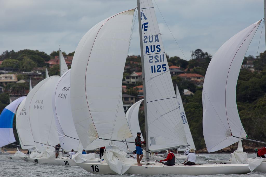 Line abeam - close racing and flukey wind. - 2015 Etchells NSW State Championship © Kylie Wilson Positive Image - copyright http://www.positiveimage.com.au/etchells