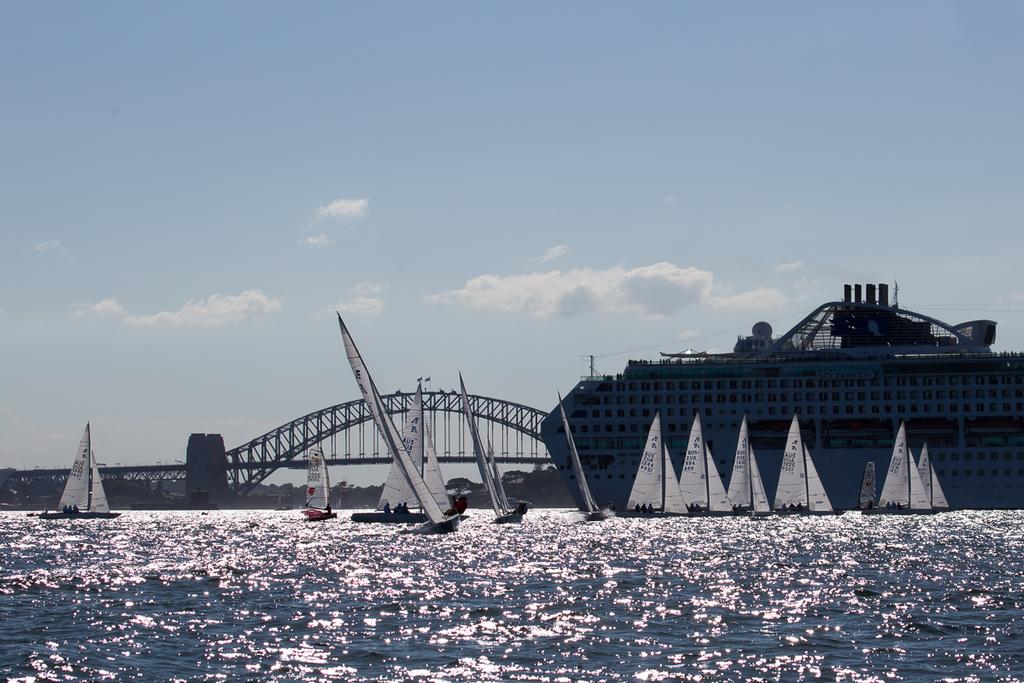 Distinctly Sydney – Etchells, Cruise Liner and Harbour Bridge. - 2015 Etchells NSW State Championship © Kylie Wilson Positive Image - copyright http://www.positiveimage.com.au/etchells