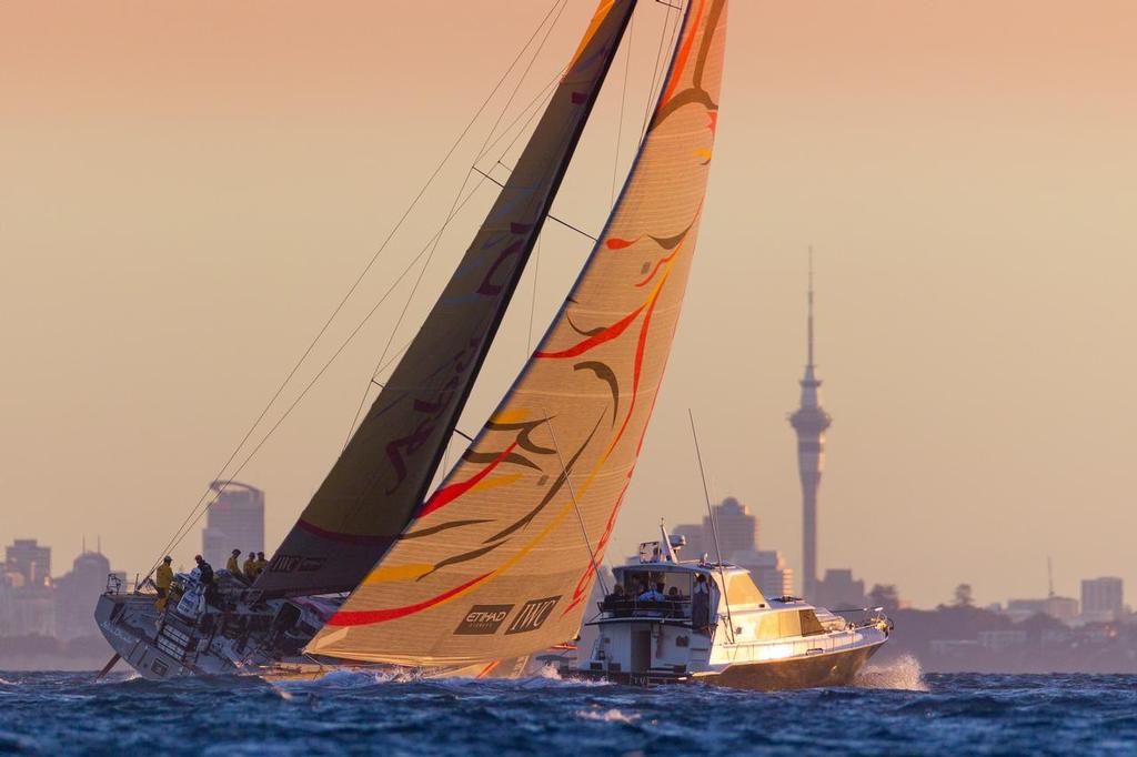 28th February 2015. New Zealand, Auckland, Volvo Ocean Race. Abu Dhabi Ocean Racing arrives into Auckland second on Leg 5. ©  Ian Roman / Abu Dhabi Ocean Racing