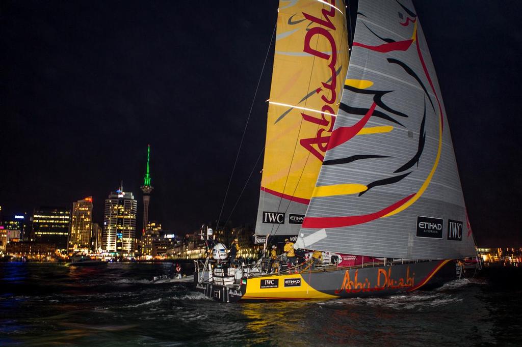 February 28, 2015. Leg 4 arrivals in Auckland; Abu Dhabi Ocean Racing arrives in Auckland in second place. photo copyright  Ian Roman / Abu Dhabi Ocean Racing taken at  and featuring the  class