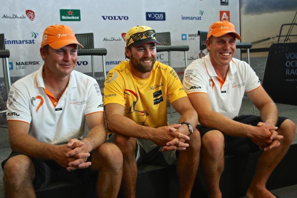 The three Kiwis left in the Volvo Ocean Race - Ryan Houston, Daryl Wislang and Dave Swete - Volvo Ocean Race - March 3, 2015 photo copyright Richard Gladwell www.photosport.co.nz taken at  and featuring the  class