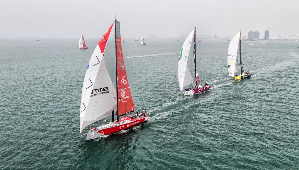 February 5, 2015 in Sanya, China. The six-strong Volvo Ocean Race fleet resumes racing with a Practice Race outside the Serenity Marina. photo copyright  Ainhoa Sanchez/Volvo Ocean Race taken at  and featuring the  class