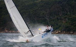 Sam Mackay from the Royal Port Nicholson Yacht Club,  Wellington, New Zealand,  sailing yesterday's strong southerly winds of day one of the Hardy Cup. photo copyright Raoul de Ferranti taken at  and featuring the  class