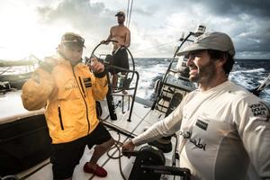 Abu Dhabi Ocean Racing - Justin Slattery does his best photographer impression in the South Pacific at dusk - Volvo Ocean Race 2014-15 photo copyright Matt Knighton/Abu Dhabi Ocean Racing taken at  and featuring the  class