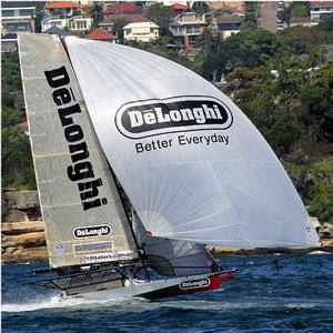 Big performance by De'Longhi - 2015 JJ Giltinan 18ft Skiff Championship photo copyright Frank Quealey /Australian 18 Footers League http://www.18footers.com.au taken at  and featuring the  class
