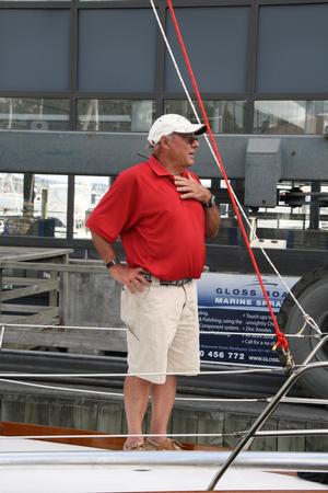 Chris Bouzaid makes his launch speech from the foredeck of Rainbow II photo copyright Alan Sefton taken at  and featuring the  class