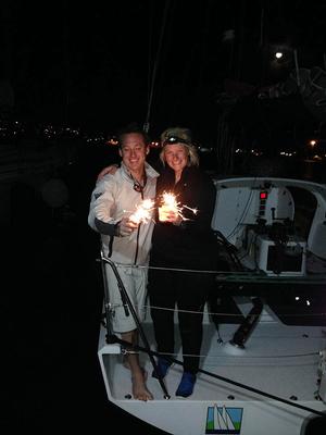 Double-handed sailors Liz Shaw and Jeffrey MacFarland celebrate aboard Oakcliff Racing/Bodacious Dream. photo copyright Oakcliff Sailing taken at  and featuring the  class
