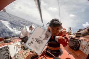 Dongfeng Race Team - Jiru Yang 'Wolf' leaves a message saying; Day 16, tired! - Volvo Ocean Race 2014-15 photo copyright Sam Greenfield/Dongfeng Race Team/Volvo Ocean Race taken at  and featuring the  class