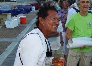 Enjoying a cold beer on arrival, Antiguan dentist, Bernie Evan-Wong has competed in all six editions of the race and will be back with his new RP37 Taz this year - RORC Caribbean 600 photo copyright RORC/Caribbean 600 http://caribbean600.rorc.org taken at  and featuring the  class