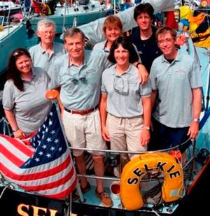 Selkie’s 2008 crew at RBYC: (l to r) Anne Becker, John Rousmaniere, David Brown, Carol Vernon, Sheila McCurdy, Morgan McCurdy, Rush Hambleton. (Barry Pickthall/PPL) - John Rousmaniere remembers 2008 in Selkie photo copyright  John Rousmaniere taken at  and featuring the  class