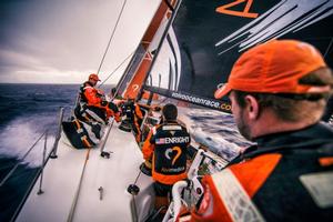Team Alvimedica - A squall hits with the last bit of glow from a setting sun on the sails - Volvo Ocean Race 2014-15 photo copyright  Amory Ross / Team Alvimedica taken at  and featuring the  class