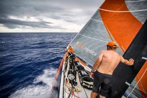 Team Alvimedica - Ryan Houston looks at cloudy conditions ahead on the way south to his home in New Zealand - Volvo Ocean Race 2014-15 photo copyright  Amory Ross / Team Alvimedica taken at  and featuring the  class