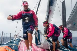 Team SCA - Stacking the sails when the wind drops - Volvo Ocean Race 2014-15 photo copyright Anna-Lena Elled/Team SCA taken at  and featuring the  class