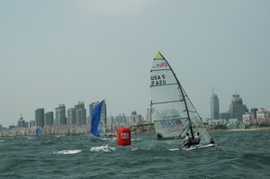 49ers enjoy the first real breeze at the Pre Olympics, Qingdao, Day 8 photo copyright Sailing2008.com taken at  and featuring the  class