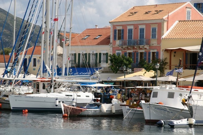 Fiscardo town and harbour, Cephalonia  © Maggie Joyce - Mariner Boating Holidays http://www.marinerboating.com.au