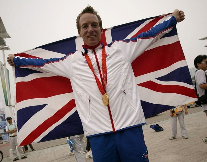 Qingdao Olympic Regatta 2008. Paul Goodison (GBR), Laser gold medal. Plenty to celebrate! © Guy Nowell http://www.guynowell.com