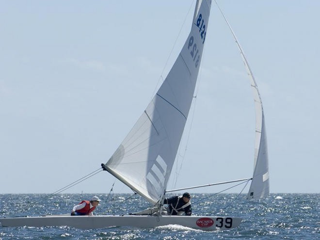 The extreme downwind setup used in the Star class. © Fried Elliott http://www.friedbits.com