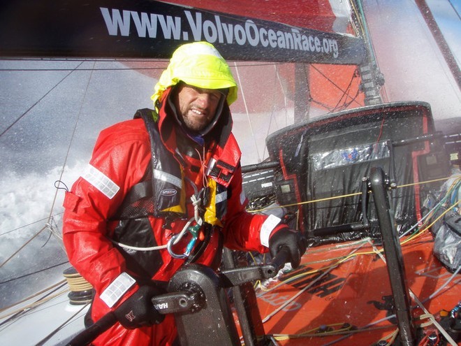Jerry Kirby grinding onboard PUMA Ocean Racing in the Southern Ocean, on leg 5 of the Volvo Ocean Race, from Qingdao to Rio de Janeiro © Rick Deppe/PUMA Ocean Racing/Volvo Ocean Race http://www.volvooceanrace.org