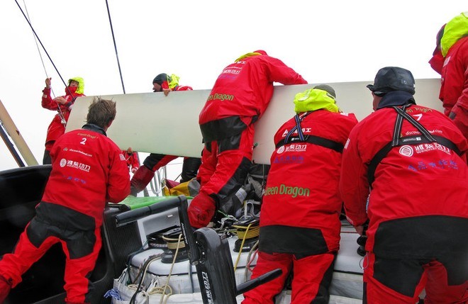 Green Dragon sustain dammage to their leeward, port daggerboard, after hitting a lobster pot, on leg 7 of the Volvo Ocean Race from Boston to Galway © Guo Chuan/Green Dragon Racing/Volvo Ocean Race http://www.volvooceanrace.org
