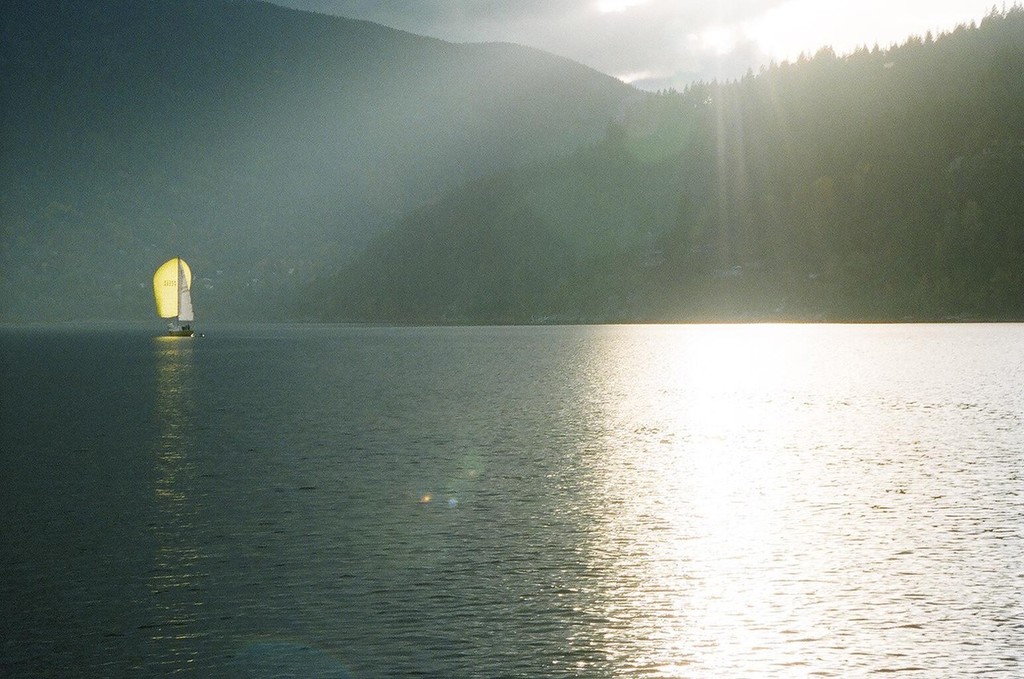 Selene is illuminated by the setting sun in Nelson, BC. - Kootenay Lake Grain Sailing photo copyright Jon Steinman taken at  and featuring the  class