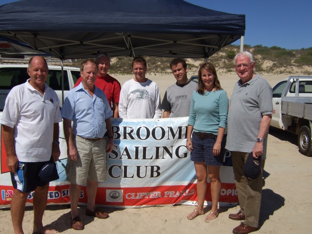 Broome Sailing Club 'headquarters' on Cable Beach Broome LtoR Stan Best (BSC) Tony Strickland Training Administrator Yachting WA, Kevin Smith (BSC), Phil Cox (BSC), Paul Adair (BSC), Commodore Sandy Ogg (BSC), Bob Williams - AAOR&R photo copyright AAOR&R 2011 http://www.sailaroundaustralia.com.au taken at  and featuring the  class