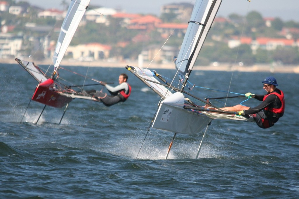 Stevenson leads Damic in a tight contest for second and third overall - International Moth Class nationals photo copyright Bernie Kaaks - copyright taken at  and featuring the  class