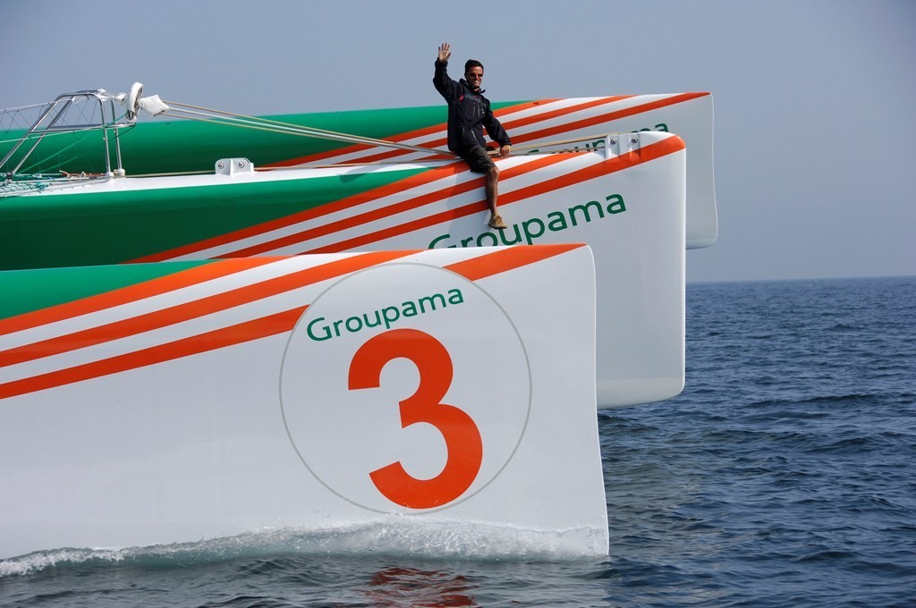 Groupama3 and skipper Franck Cammas (FRA) © Yvan Zedda http://www.zedda.com.