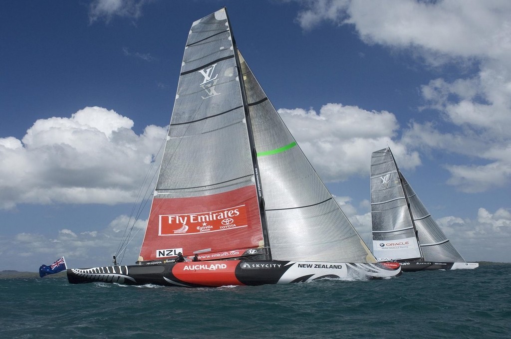 Emirates Team NZ and BMW Oracle Racing stretch out before the Louis Vuitton Pacific Series © Chris Cameron/ETNZ http://www.chriscameron.co.nz