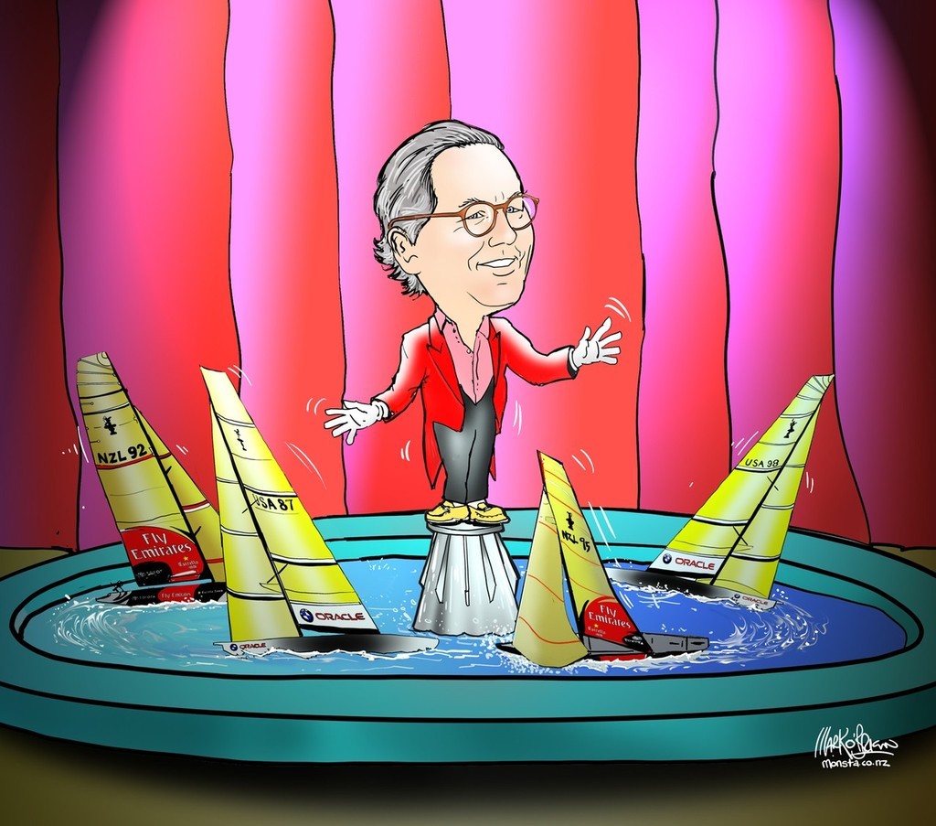 Caricature of Bruno Trouble conducting the Louis Vuitton Pacific Series © Mark OBrien/Alinghi http://www.alinghi.com
