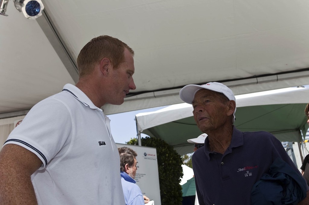 One of the nicest guys in sailing, and America’s Cup veteran, Jack Sutphen (then aged 91), at the 33rd America’s Cup - BMW Oracle Racing, with skipper Jimmy Spithill (left). photo copyright BMW Oracle Racing Photo Gilles Martin-Raget http://www.bmworacleracing.com taken at  and featuring the  class