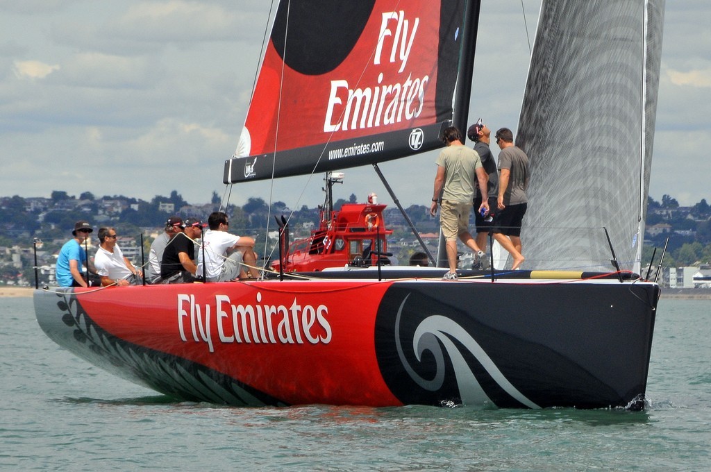 The easily driven hull shape of Emirates Team NZ - TP52 © George Layton