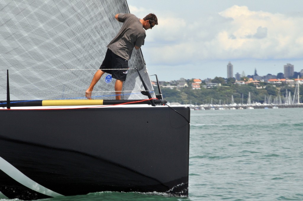 The bow is equally plumb - again to maximise length allowed - Emirates Team NZ  © George Layton