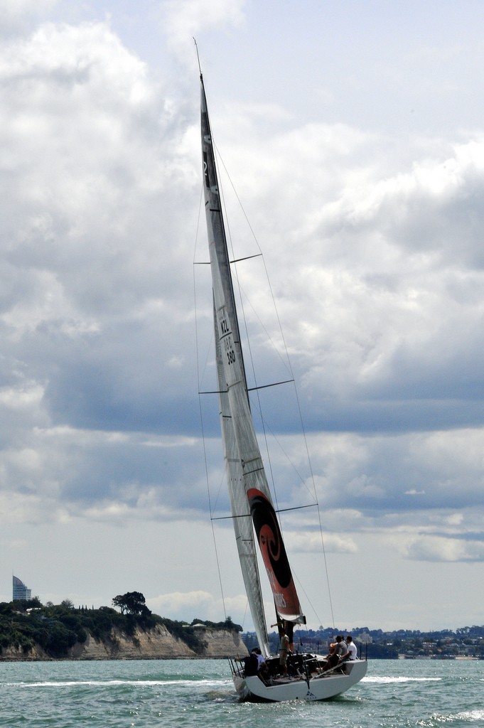 Southern Spars supplied the three spreader rig - with a surprisingly narrow sheeting angle for the jib - Emirates Team NZ. © George Layton