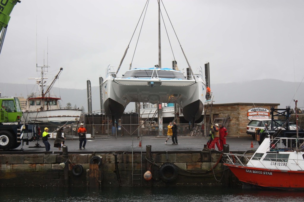 Seawind 1250 being lowered into the water - New 41ft Seawind 1250 Launch © Brent Vaughan