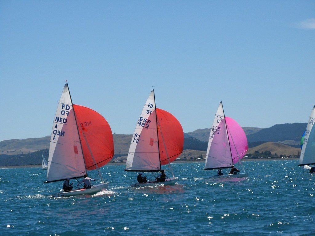ESP 91 & 81 leading NED 4 off the wind - 2008 Flying Dutchman Worlds, Napier photo copyright Mike Shields taken at  and featuring the  class