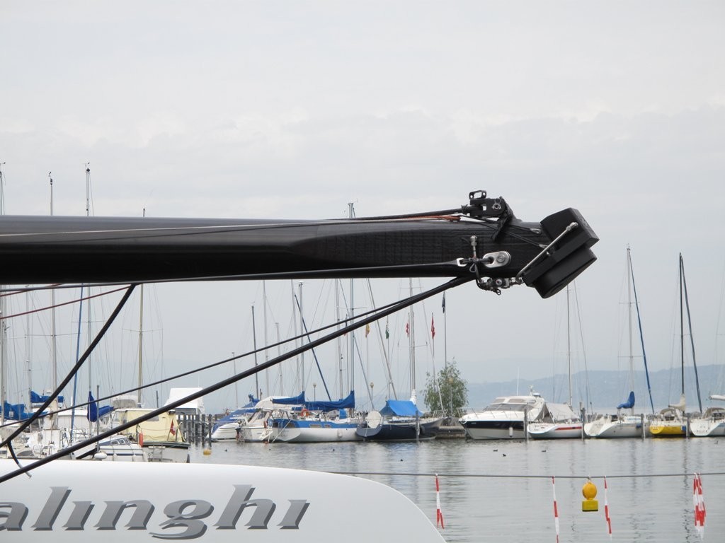 Alinghi 5 bowsprit end detail photo copyright Sail-World (JPJ) www.sail-world.com taken at  and featuring the  class