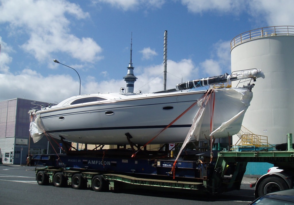 Bavaria Vision 44 arrives from the factory in Germany, ready for commissioning at the Viaduct Harbour Marine Village - having been ordered just four months previously photo copyright International Marine Brokers New Zealand www.internationalmarine.co.nz taken at  and featuring the  class