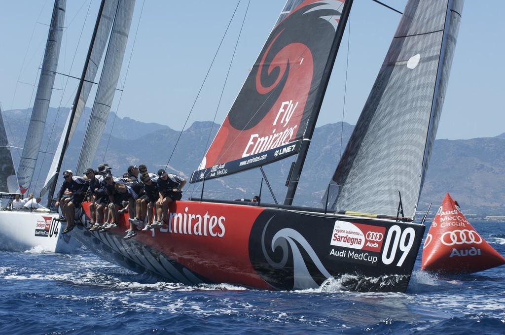 Emirates Team New Zealand rounding the top mark in the practice race, Sardinia Trophy, Audi MedCup 20/7/2009 photo copyright Emirates Team New Zealand / Photo Chris Cameron ETNZ  taken at  and featuring the  class