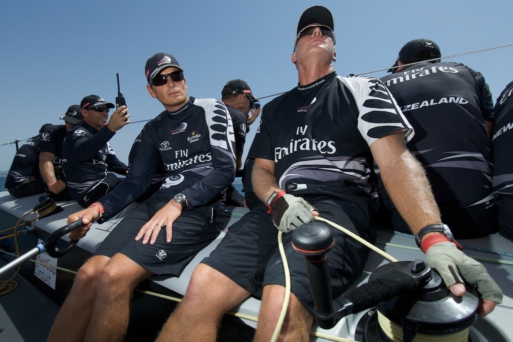 Emirates Team New Zealand NZL380 helmsman Dean Barker and Mainsail trimmer, Don Cowie, day three, Sardinia Trophy, Audi MedCup 23/7/2009 photo copyright Emirates Team New Zealand / Photo Chris Cameron ETNZ  taken at  and featuring the  class